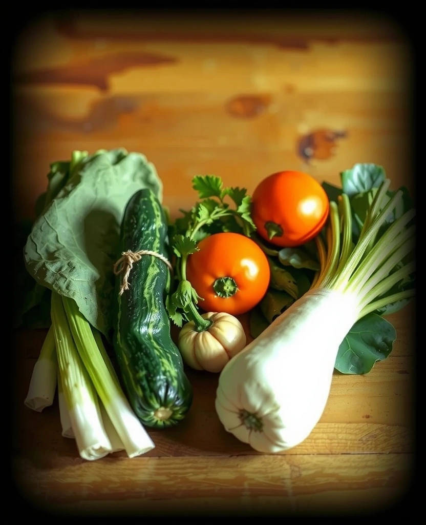 Frische, biologische Lebensmittel auf Holztisch